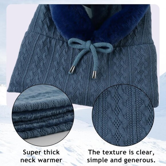 Women Navy Polyester Warm Thick Fluff Beanie Adult Neck Face Winter Balaclava - Picture 6 of 7